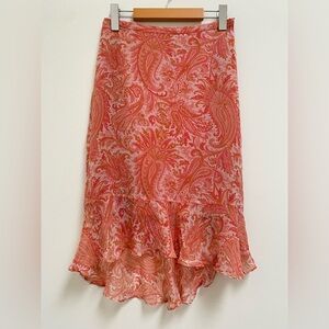 Banana Republic Pink & Coral Paisley High-Low Ruffle Skirt
